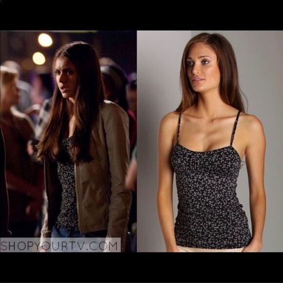 ASO TVD RARE Intimately Free People Black w/ White Floral Cami Tank Top - Picture 1 of 9